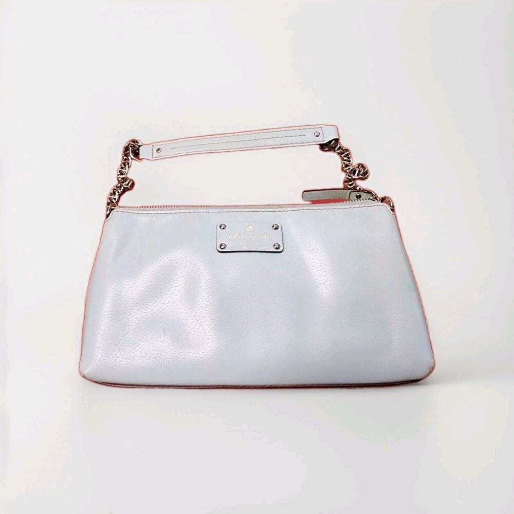 Kate Spade Mint Green Leather With Part Silver Chain Bag